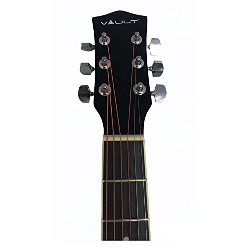 Image of VAULT EA20 Basswood Guitar Kit With Learn To Play Ebook, Bag, Strings, Straps, Picks, String Winder & Polishing Cloth - 40 Inch Cutaway Acoustic Guitar Black