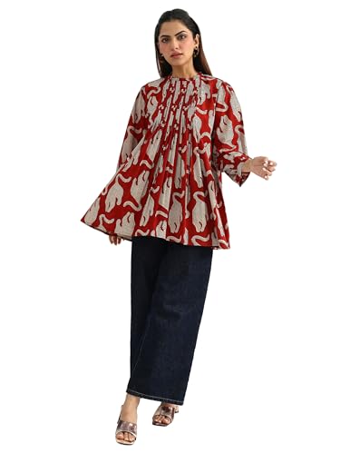 Image of Printed Cotton Blend Straight Kurti for Women