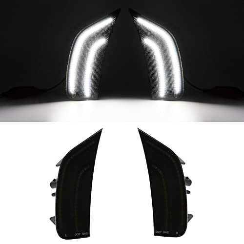 Image of Smoked Lens LED Side Marker Lamp Compatible with 2021-2024 Yukon /Yukon Denali /Yukon XL /Tahoe /Escalade /Suburban /Escalade ESV Driver Passenger Sidemarkers Lamp White Front Fender Lights