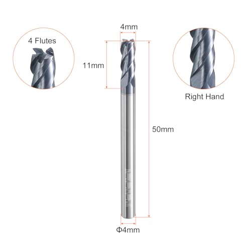 Image of HARFINGTON 5pcs Carbide Square Nose End Mill Bit 4mm Cut Dia 4 Flutes TiAlN Coated Milling Cutter for Hardened Steel Metal (4mm Shank 11mm Cut Length 50mm Long 45 Degree HRC53-55)