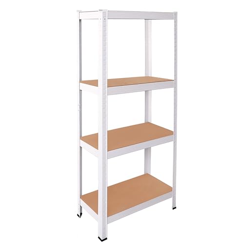 OcioDual Scaffali in Metallo Bianco Tiny, Scaffale con Ripiani MDF, Scaffale Modulare, 150x60x30cm, Scaffali Metallici Componibili, Scaffalatura Metallo, Scaffalatura Garage, 240kg