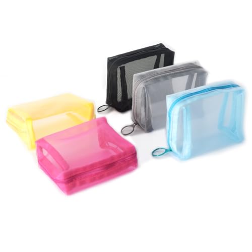 Image of Patu Zipper Mesh Bags, Beauty Makeup Cosmetic Accessories Organizer, Travel Toiletry Kit Set Storage Pouch, Multicolor, S, Cuboid, Assorted (5 pcs)