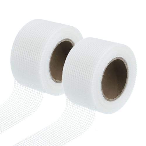 QUARKZMAN 2 Rollos De Cinta Para Juntas De Drywall, 2' x 66 Pies Cinta De Malla De Fibra De Vidrio Autoadhesiva, Paredes Y, Reparación Y Refuerzo De Grietas, Blanco