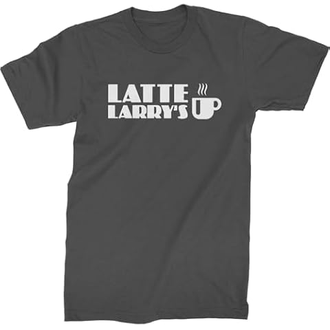Expression Tees Mens Latte Larry's Coffee T-Shirt Medium Charcoal Grey Cover