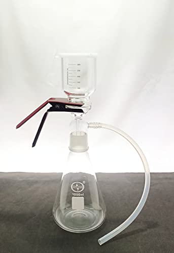 Image of ISKO Borosilicate glass Membrane Filter Holder Assembly with 350ml graduated sintered cup and silicone Pneumatic Pipe - 1000ml flask capacity B-40 Joint 47MM Filter (1 set)