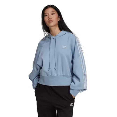 Adidas Women's Classics Satin Tape Cropped Hoodie Sweatshirt, Ambient Sky2