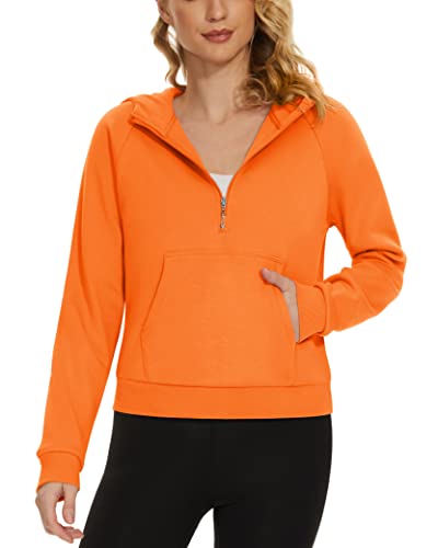 Tacvasen Womens Fall Sweatshirt Long Sleeve Half Zip Stand Collar Tops Casual Hoodie Fleece Lined Winter Fashion Tops Orange #TOP8