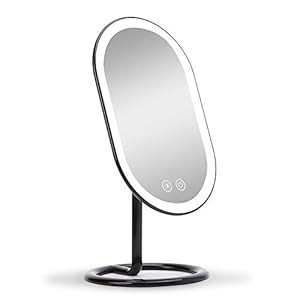 Fancii Tabletop Mount LED Lighted Vanity Makeup Mirror, Rechargeable – Cordless Illuminated Cosmetic Mirror with 3 Dimmable Light Settings, Dual Magnification – Vera (Obsidian)