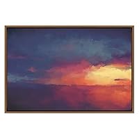SIGNWIN Framed Canvas Wall Art Bright Orange Red Sunset with Reflection on The Sea Coastal Ocean Oil Painting Abstract Modern Closeup Relax/Calm for Living Room, Bedroom, Office - 16