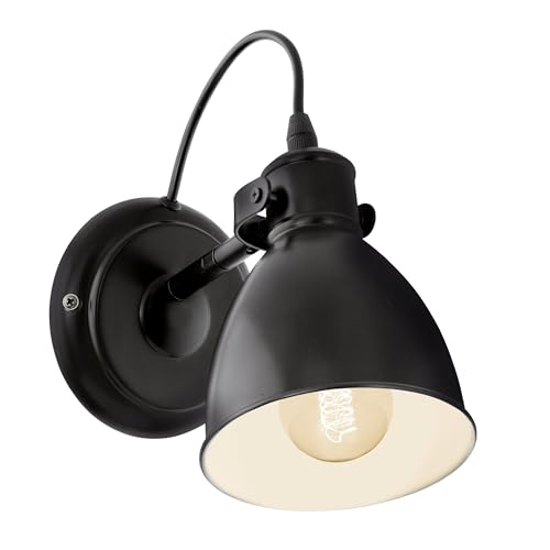 EGLO Wandlampe Priddy, 1 flammige Vintage Wandleuchte im Industrial Design, Retro Wandspot aus Stahl, Farbe: Schwarz, weiß, Fassung: E27