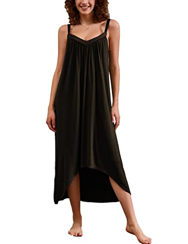 Ekouaer Womens Sleeveless Long Nightgown Summer Slip Night Dress Cotton Sleepshirt Chemise, A-Black-6696, Xx-Large #TOP8