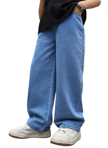 Image of ADBUCKS Children's Loose-Fitting Denim Pants with Buttons, Casual Wide-Leg Style