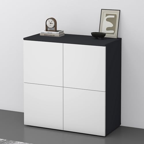 doporro Sideboard Kommode 76 cm in Anthrazit matt und Matt Weiß Aufbewahrungsschrank Bodenstehend für Ihren Wohnbereich Viel Stauraum Schrank 04