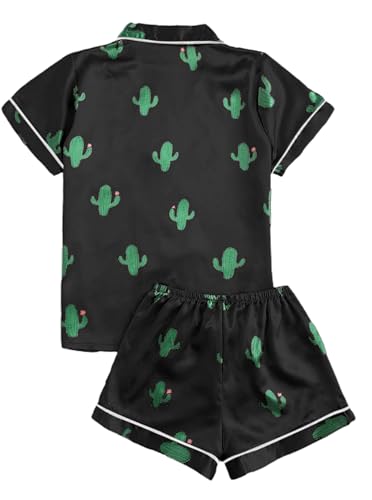 Image of Remidoo Women's Silk Satin Pajama Set Striped Button Up Pjs Short Sleeve Loungewear