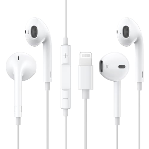 Paquete de 2 auriculares Lightning, [certificados MFi] auriculares para iPhone, micrófono integrado con cable y cancelación de ruido, control de volumen, auriculares con cable compatibles con iPhone