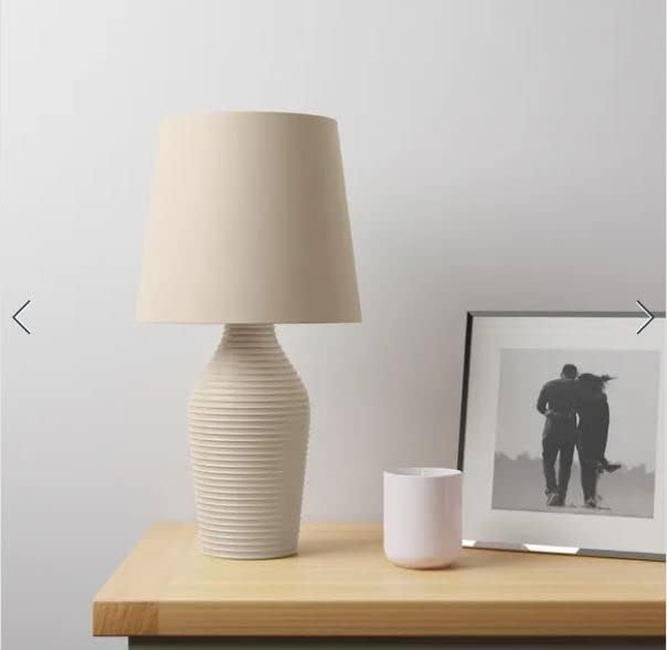 RA-HOMESTORE® New Ceramic Luna Stoneware Table Lamp with Faux Linen Fabric Shade (37.5cm x W 18cm) (Hummus)