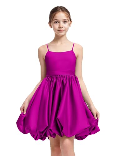 Satin Flower Girl Dresses for Wedding Spaghetti Straps Ball Gowns for Girls Short Girls Party Dress with Bow