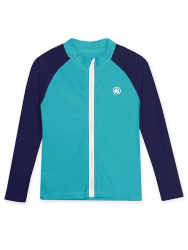 AOBUTE Boys Rash Guard Surfing Beach SPF 50+ Unisex Girls Color Block Swim Shirt with Thumb Holes Blue Navy 5-6Y3