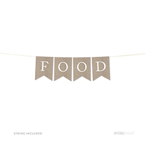Andaz Press Hanging Bunting Pennant Party Banner with String, Printed Burlap, Food, 2-Feet, 1-Set, Includes String