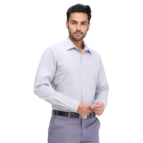 Image of Raymond Men Slim Fit Solid Pattern Pure Cotton Semi Cutaway Collar Full Sleeve Formal Shirt
