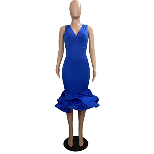 Iymoo Sexy Dresses For Women Clubwear - Sleeveless Wrap V Neck Open Back Pleated Ruffle Hem Bodycon Party Cocktail Dress White L #TOP2