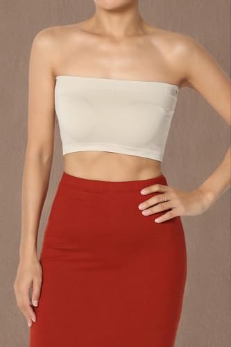 Image of TheMogan Women's Seamless Bandeau Bra Tube Top Strapless Nylon /Span Stretch Bralette