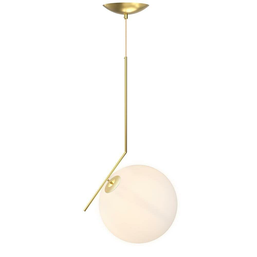 BAKAJI Lampadario Lampada Sospensione Portalampada a Sfera in Vetro Opaco Staffa in Metallo in Oro Design Moderno Attacco E27 Lampadina Max 40W Illuminazione Arredamento Casa (30 cm)