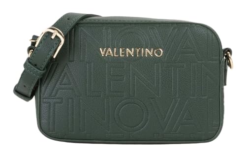 Image of Valentino Green Leather Crossbody Bag with Embossed Logo, Adjustable Strap with Gold Details, Elegant Design