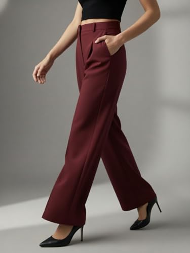 Image of GRECIILOOKS Trousers for Woman | Womens High Rise High Waist Flared Korean Style | Formal Pant for Women Office Wear| Track Pants for Womans Elegant for College & Events (Available in Plus Size)
