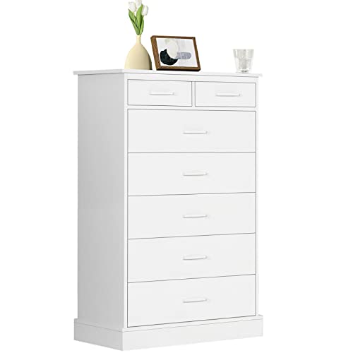 Hasuit White Dresser For Bedroom, Tall 7 Drawer Dresser With Sturdy Base, Wood Storage Tower Clothes Organizer, Large Storage Cabinet, Chest Of 7 Drawers For Closet, Living Room, Hallway #TOP7