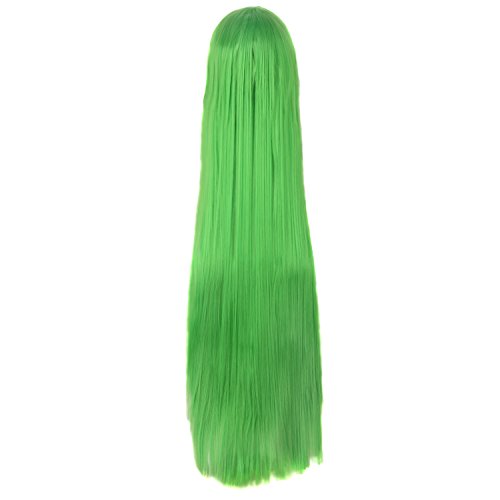 Image of MapofBeauty 40 Inch Oblique Bangs Anime Long Straight Wig,Fluorescent Green