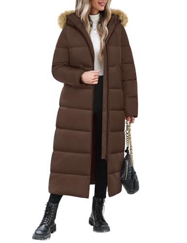 Tuopuda Damen Wintermäntel Lang Steppmantel mit Kapuze Wintermantel Verdicken Puffer Winterparka Steppmantel Steppjacke Winterjacke(Braun,M)
