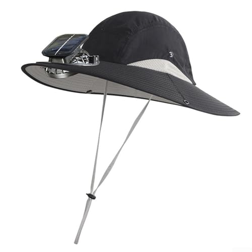 Puupaa Cappello con ventola di raffreddamento ad energia solare per esterni, a tesa larga, con ventola integrata, traspirante, regolabile, per pesca, spiaggia, campeggio, per uomini e donne, estate