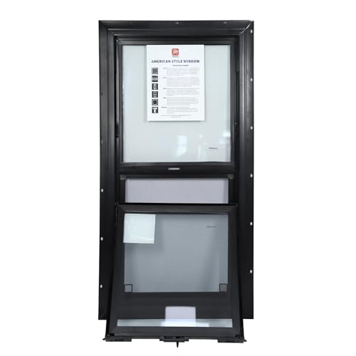 18 x 24 Vinyl Single Hung Window with Tilt Household Windows with Double-Pane Tempered Glass and Screen Windproof Shed Windows for House Mobile Home Basement Playhouse (Black)