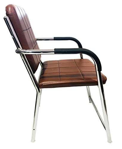 Image of Office Chair Visitor Chair with arm Rest with Steel Frame and Cushioned seat Back, Chair Without Wheels Holds up to 110 kg Heavy Design (3, Brown, Standard)