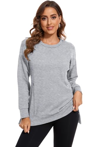 Image of Smallshow Women's Nursing Tops Sweatshirt Long Sleeve Side Split Breastfeeding Shirt