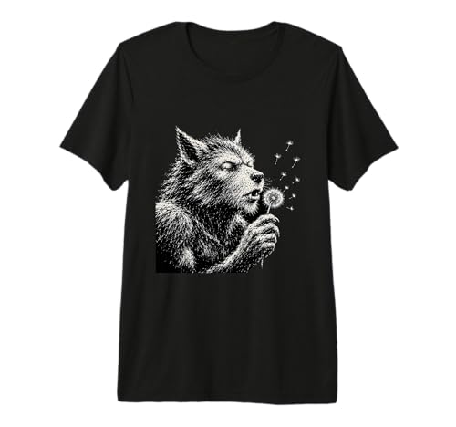 Motif Pissenlit Amusant en Forme de Loup-Garou soufflant T-Shirt Haut de Gamme