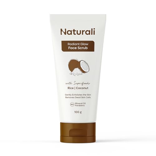 Image of Naturali Radiant Glow Face Scrub With Rice & Coconut | Improves Skin Texture | Smoothens & Softens Skin | Paraben & Mineral Oil Free | 100g
