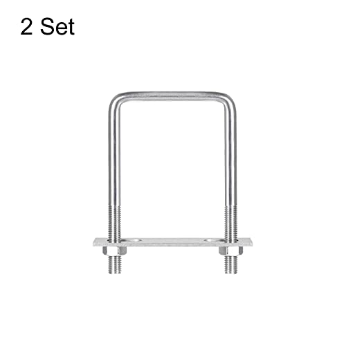 Image of uxcell Square U-Bolts, 2 Sets 78mm(3.07 inch) Inner Width 120mm Length M10 304 Stainless Steel U Clamp Bolt with Nuts and Plates, for Boat Trailer