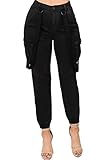 Twiin Sisters High Waist Cargo Overall Jogger Pants Trousers with Adjustable Suspender for Women - Small, Black
