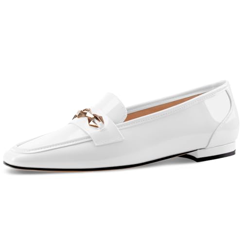 Image of Oh Mispares Womens Loafers Square Toe Low Heel Penny Loafers Fashion Comfortable Slip on Flats Casual Dressy Shoes for Women Work Office Patent Leather