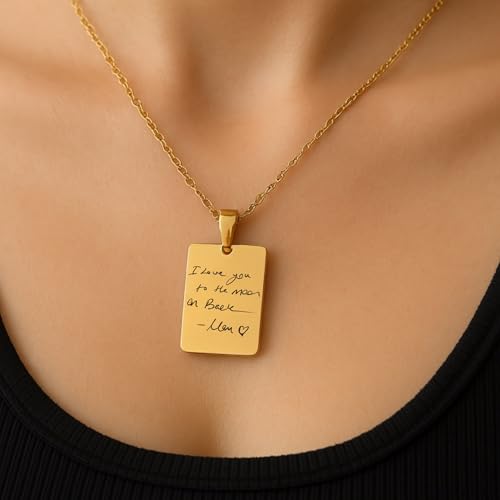 Custom Handwriting Necklace – Personalized Gold or Silver Pendant – Actual Handwriting Engraved – Stainless Steel & Real Gold Plated Chain – Waterproof – Mother’s Day Gift for Her2