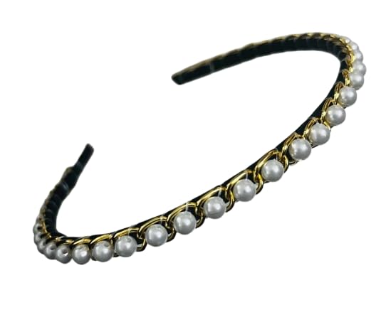 Image of Sleek Chain with White Pearl Plastic Fancy Party Wedding Hairband For Girls and Women |Embellished hairband |Hair accessories for women stylish
