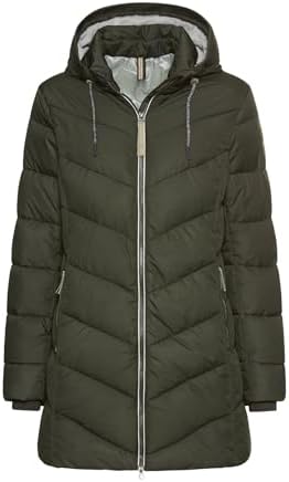camel active Damen Wattierte Jacke mit Abnehmbarer Kapuze | wattierter Steppmantel mit reflektierenden Details und abnehmbarer Kapuze
