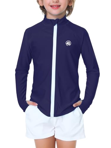 Image of AOBUTE Unisex Kids Zipper Rash Guard Boys UPF 50+ UV Protection Sun Shirt with Thumb Hole 3-12 Years