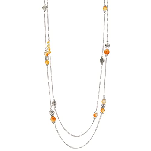 BULINLIN Layered Silver Long Necklace for Women Turquoise Stone Beaded Strand Sweater Chain Necklaces Fashion Costume Jewelry Gifts for Mom(Yellow)