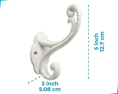 Decorative Rustic Wall Hooks  Shabby Chic Set of 4 Wall Mounted Hooks for Coats, Bags, Towels and More  Vintage Hooks for Farmhouse Décor - Sturdy, Cast Iron Hooks in Powder Coat White Color