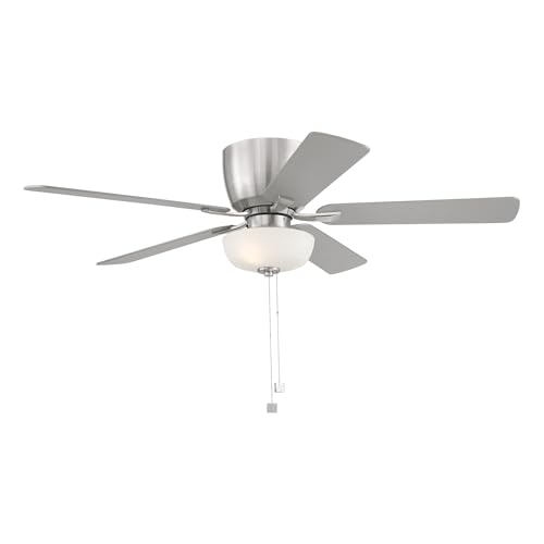 DESIGNERS FOUNTAIN Gallant Ceiling Fan with Lights, 52 Inch LED 3000K Indoor Outdoor 5-Blades Hugger Fan, Pull Chain, Brushed Nickel, FHP-GLT52B3-BN