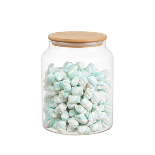 Image of Eden & Willow 3L Wide Mouth Glass Jar with Bamboo Lid, Airtight Cereal Storage Containers, Kitchen Storage Pantry Jar for Flour, Pasta, Rice, Oats, Biscuit, Large Laundry Jar
