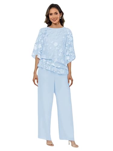 2 Piece Mother of The Bride Pant Suits for Wedding Floral Chiffon Formal Pant Suit for Women Dressy Wedding Guest Outfits - Main Image